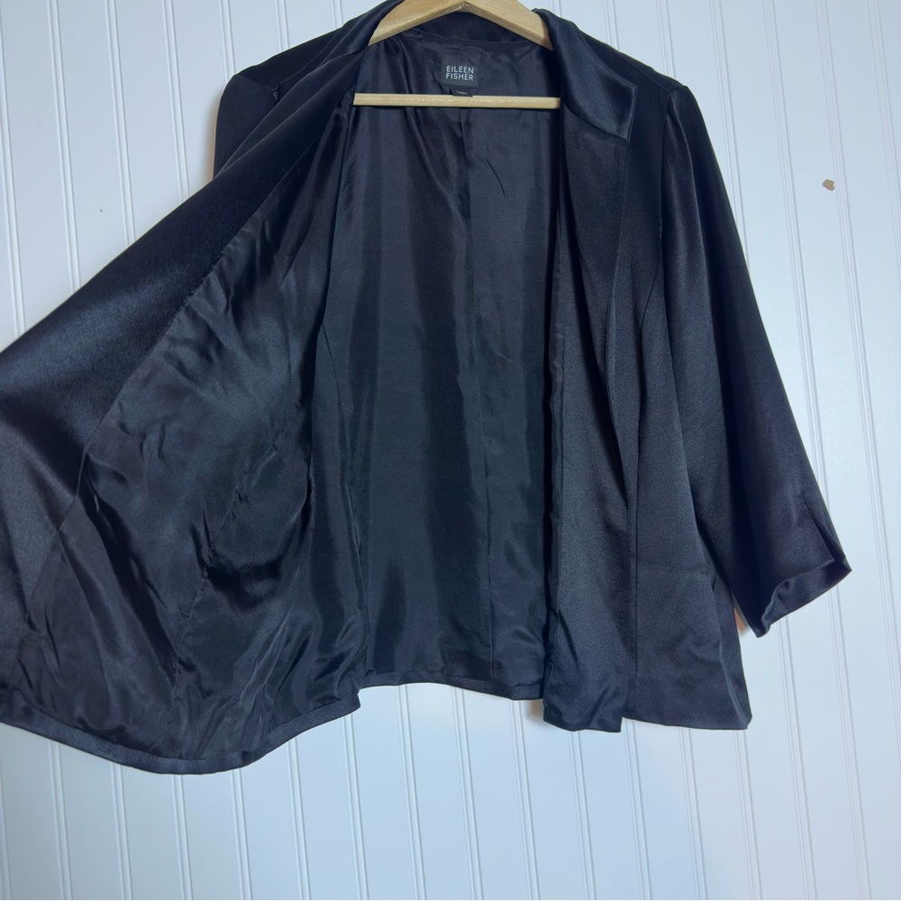 Eileen Fisher 100% Silk Open Front Black Blazer M Business Casual Lightweight - Picture 5 of 7